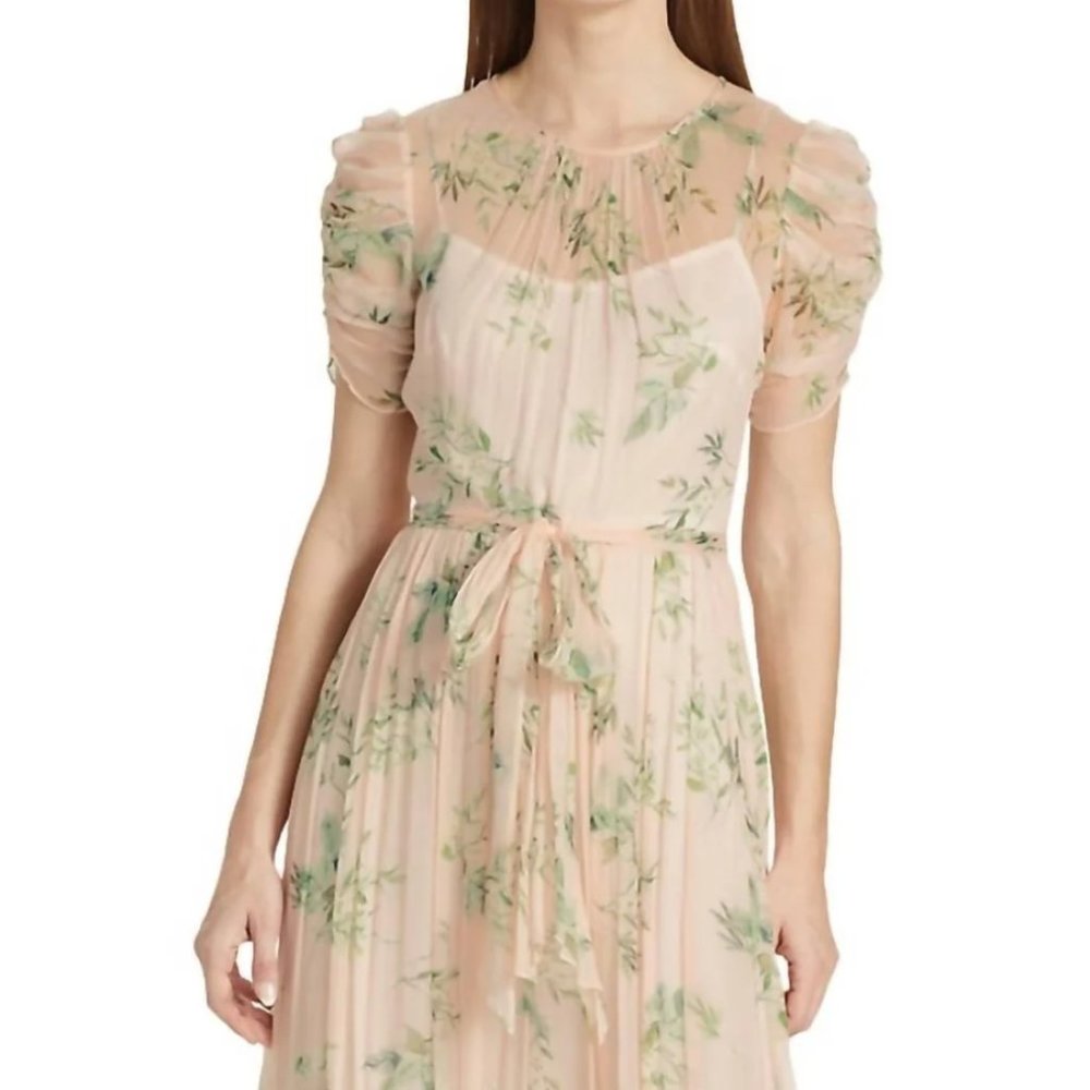 Monique Lhullier Floral Chiffon Midi Dress